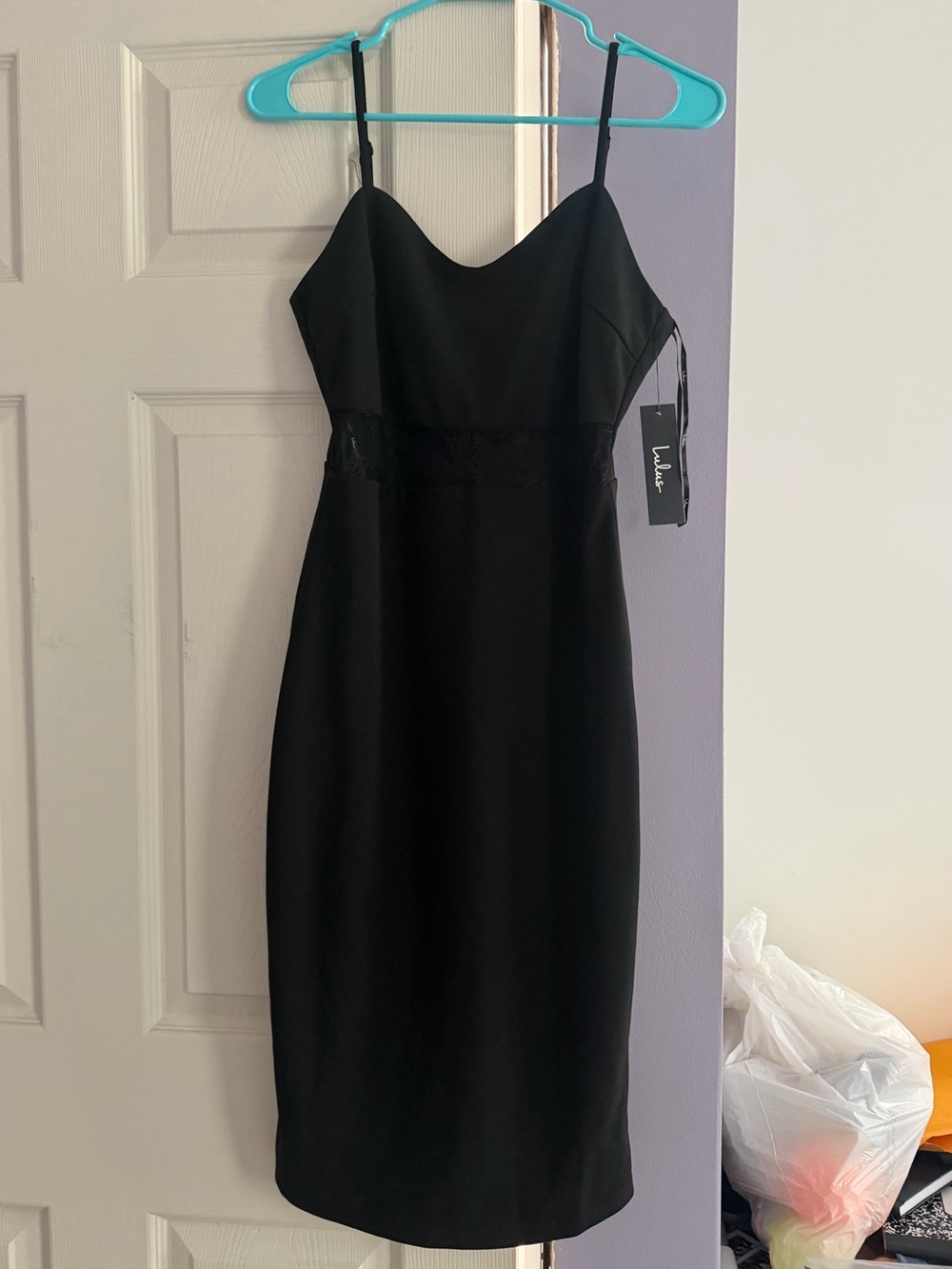 Lulu's Black Midi Slip Dress with Lace Waist